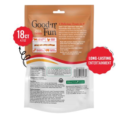 Show full view: Good 'n' Fun Triple Flavor Twists Sticks Chicken, Peanut Butter & Pork Dog Treat Chew, 18 count slide 3 of 9