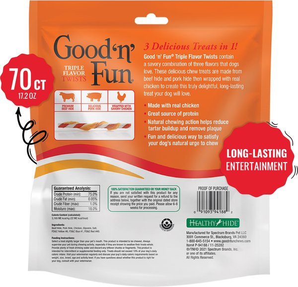 Good 'n' Fun Triple Flavor Chews Beef, Pork & Chicken Twists Dog Chews