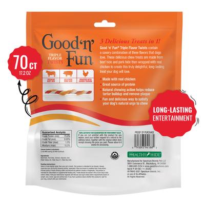 Show full view: Good 'n' Fun Triple Flavor Twist Sticks Pork, Beef & Chicken Dog Treat Chew, 70 count slide 3 of 10