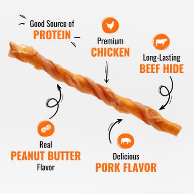Show full view: Good 'n' Fun Triple Flavor Twists Sticks Chicken, Peanut Butter & Pork Dog Treat Chew, 18 count slide 5 of 9