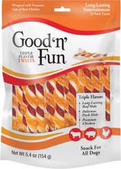 Good 'n' Fun Triple Flavor Twist Sticks Pork, Beef & Chicken Dog Treat Chew, 22 count