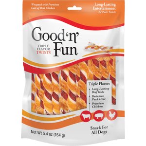 Good 'n' Fun Triple Flavor Twist Sticks Pork, Beef & Chicken Dog Treat Chew, 22 count