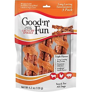 Good 'n' Fun Triple Flavor Chicken Wrapped Beefy Spirals Dog Treat Chews, 3 count