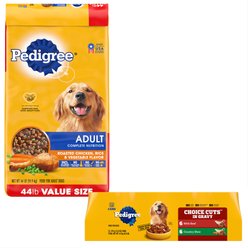 Pedigree Complete Nutrition Roasted Chicken, Rice & Vegetable Flavor Dry Food + Choice Cuts In Gravy Beef & Country Stew Canned Wet Dog Food Variety Pack