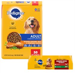 Pedigree Complete Nutrition Roasted Chicken, Rice & Vegetable Dry Food + Choice Cuts In Gravy Beef & Country Stew Wet Dog Food Variety Pack