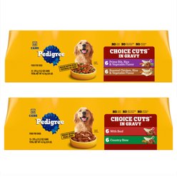 Pedigree Choice Cuts In Gravy Beef & Country Stew Variety Pack + Prime Rib, Rice & Vegetable Flavor & Roasted Chicken Canned Wet Dog Food Variety Pack 13.2-oz, case of 24