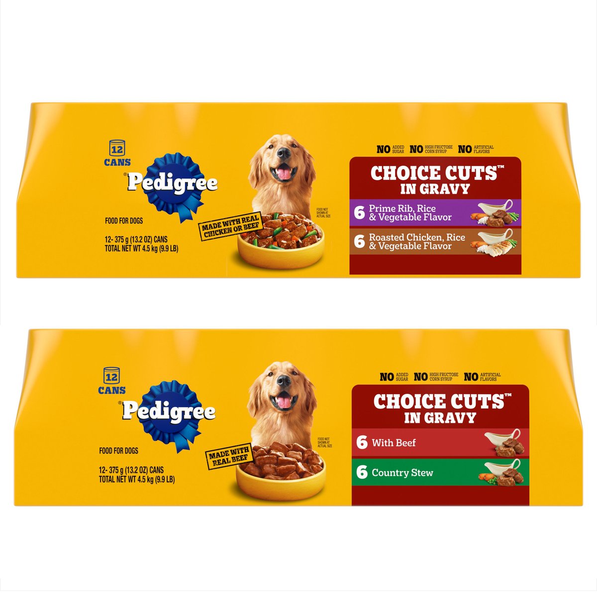 Pedigree Choice Cuts In Gravy Beef & Country Stew Variety Pack + Prime Rib, Rice & Vegetable Flavor & Roasted Chicken Canned Wet Dog Food Variety Pack 13.2-oz, case of 24