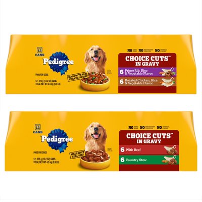 Pedigree Pedigree Choice Cuts In Gravy Beef & Country Stew Variety Pack + Prime Rib, Rice & Vegetable Flavor & Roasted Chicken Canned Wet Dog Food Variety Pack 13.2-oz, case of 24