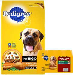 Pedigree Big Dogs Adult Complete Nutrition Large Breed Roasted Chicken Flavor Dry Dog Food + Choice Cuts In Gravy Country Stew & Chicken & Rice Flavor Canned Wet Food Variety Pack