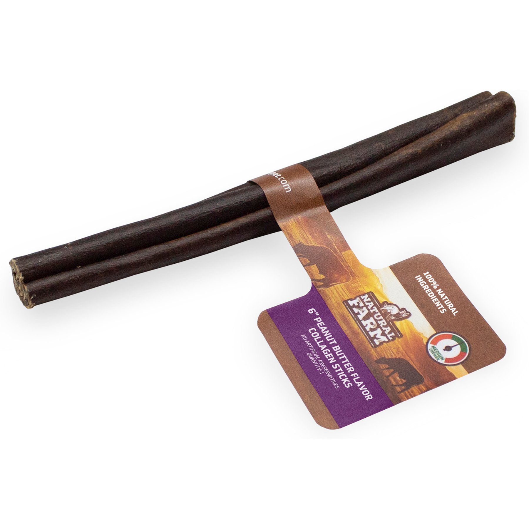Natural Farm Collagen 6-inch Stick Peanut Butter Flavor Dog Chews, 100 count