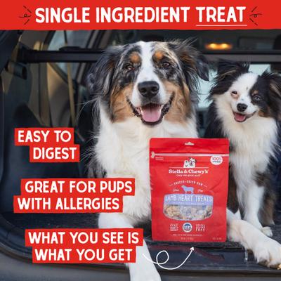 Show full view: Stella & Chewy's Lamb Heart Freeze-Dried Raw Dog Treats, 3-oz bag slide 3 of 12