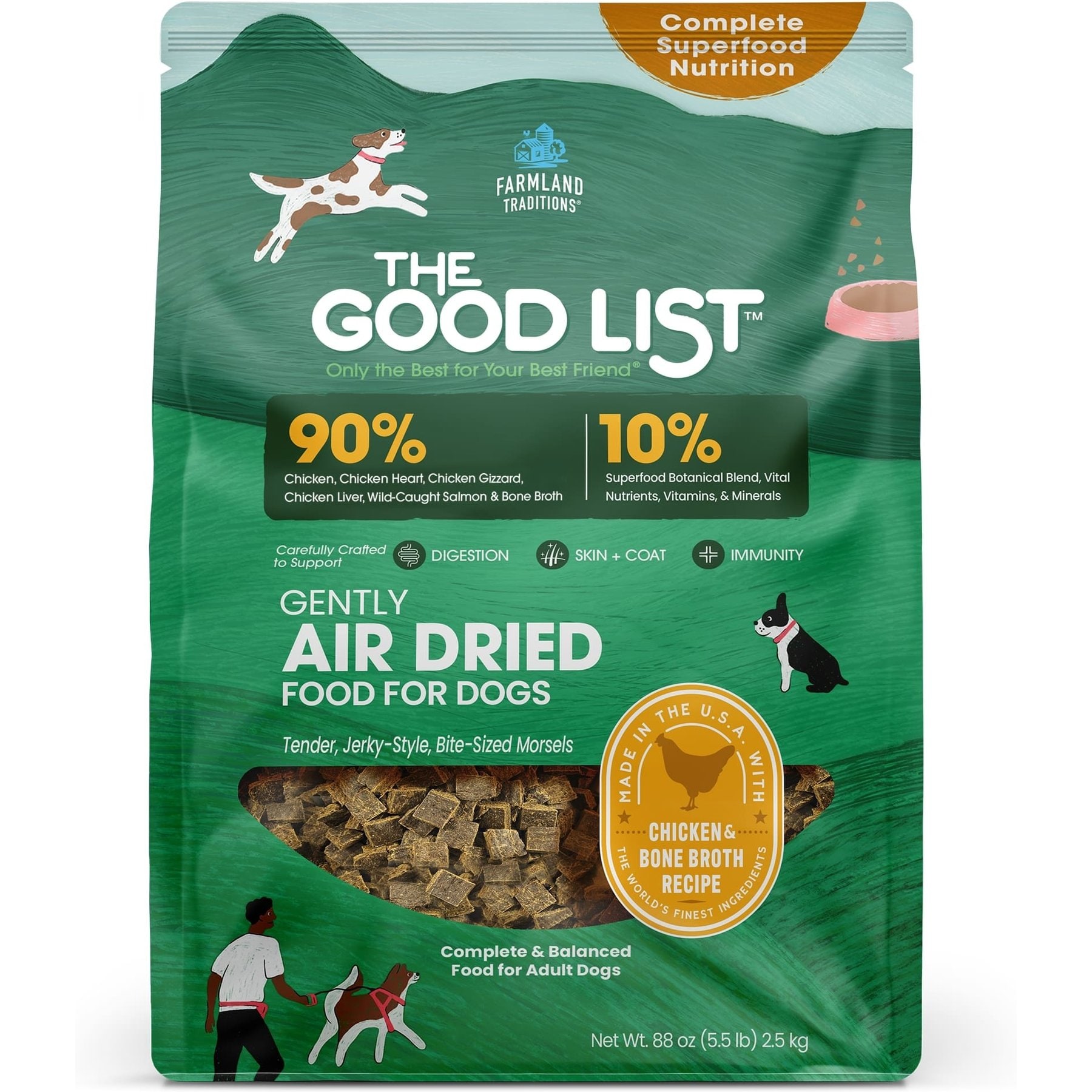 Farmland Traditions The Good List Chicken & Bone Broth Recipe Adult Gently Air-Dried Dog Food, 88-oz bag