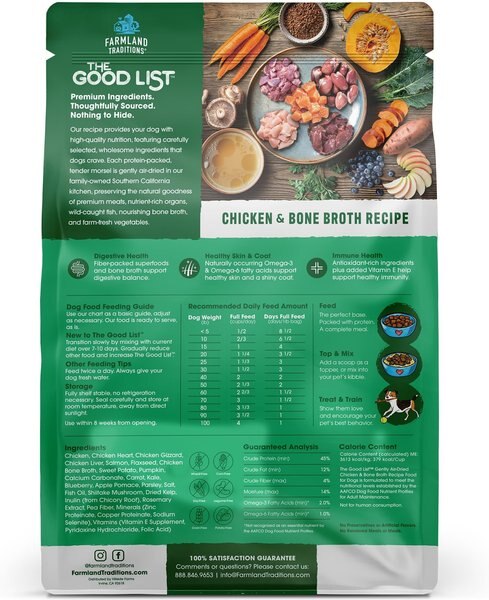 Farmland Traditions The Good List Chicken & Bone Broth Recipe Adult Gently Air-Dried Dog Food