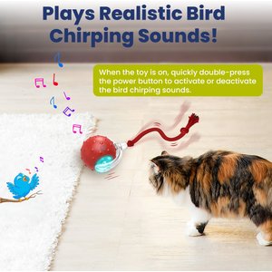PawsPik Chirp & Chase Motion Activated Cat Ball with LED Lights, Red