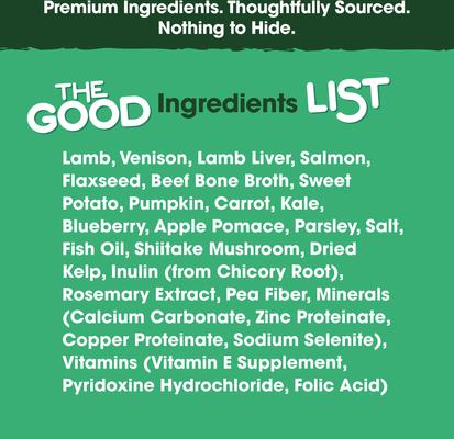 Show full view: Farmland Traditions The Good List Lamb, Venison & Bone Broth Recipe Adult Gently Air-Dried Dog Food, 5.5-lb bag slide 4 of 8
