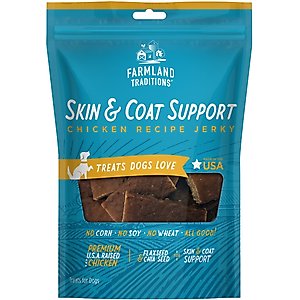 Farmland Traditions Chicken Recipe Skin & Coat Jerky Dog Treats, 14-oz bag