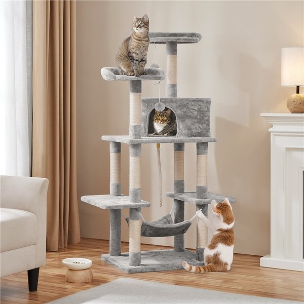 Yaheetech 58-in Plush Cat Tree & Condo, Light Gray