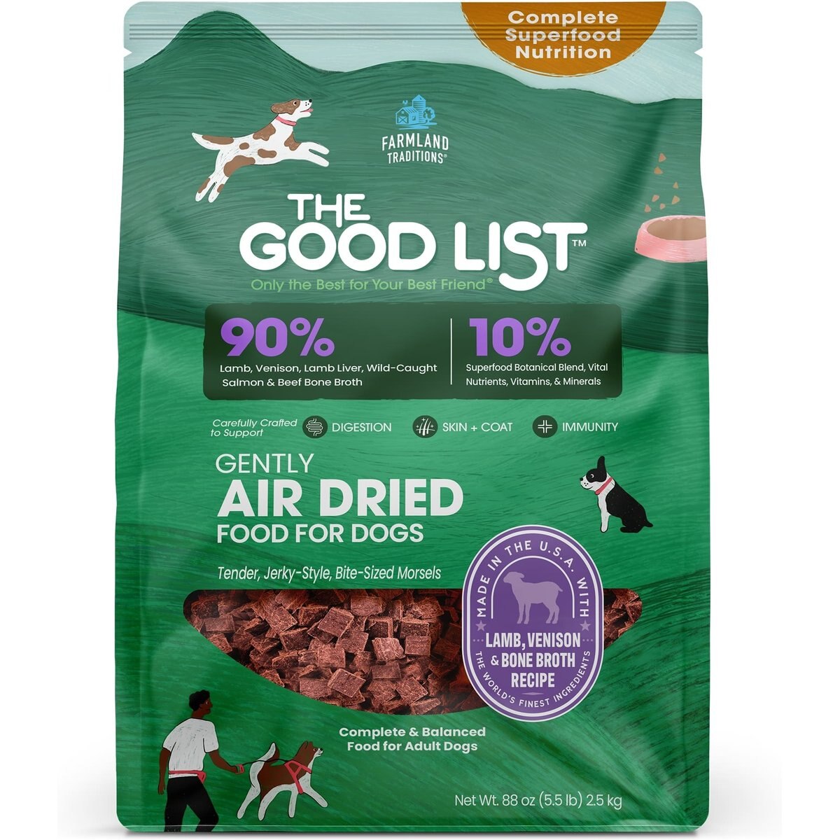 Farmland Traditions The Good List Lamb, Venison & Bone Broth Recipe Adult Gently Air-Dried Dog Food, 5.5-lb bag