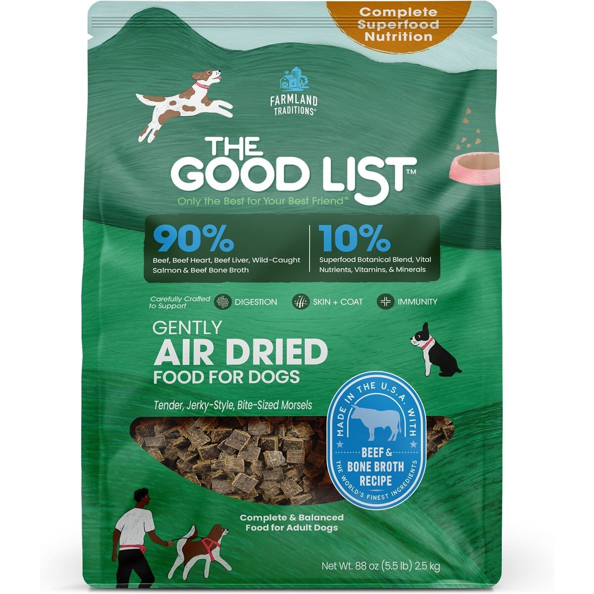 Farmland Traditions The Good List Beef & Bone Broth Recipe Adult Gently Air-Dried Dog Food, 88-oz bag