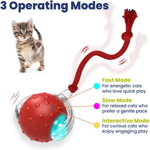 PawsPik Chirp & Chase Motion Activated Cat Ball with LED Lights, Red
