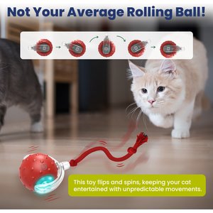 PawsPik Chirp & Chase Motion Activated Cat Ball with LED Lights, Red