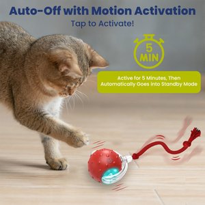PawsPik Chirp & Chase Motion Activated Cat Ball with LED Lights, Red