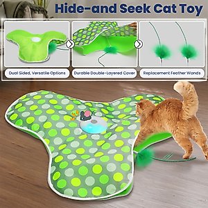 PawsPik Interactive Hide & Seek Concealed Feather Cat Toy, Green