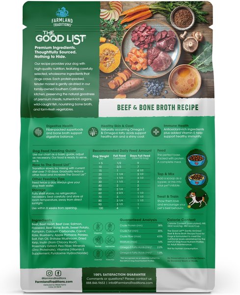 Farmland Traditions The Good List Beef & Bone Broth Recipe Adult Gently Air-Dried Dog Food
