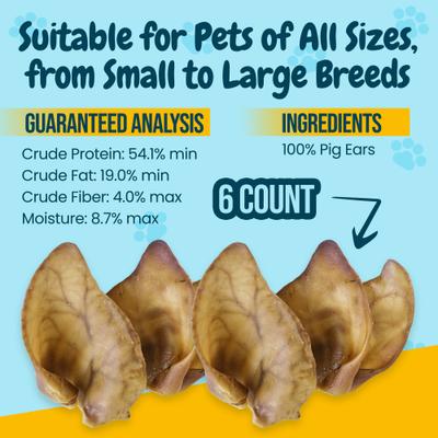 Show full view: HOTSPOT PETS Whole Pig Ears Dog Chew Treats, Large, 6 count slide 5 of 9