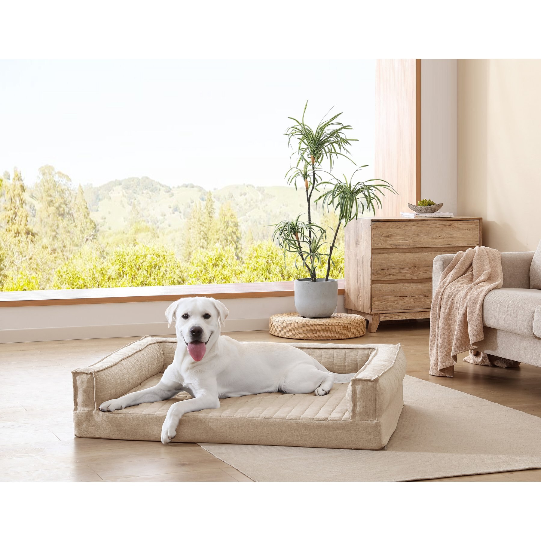 ThermaTec Cooling Mod Sofa Memory Foam Orthopedic Dog Bed with Removable Cover, Tan, X-Large