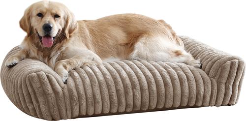 Show full view: Arlee Home & Pet Saddle Sofa Memory Foam Orthopedic Dog Bed with Removable Cover, Tan, Large slide 2 of 6