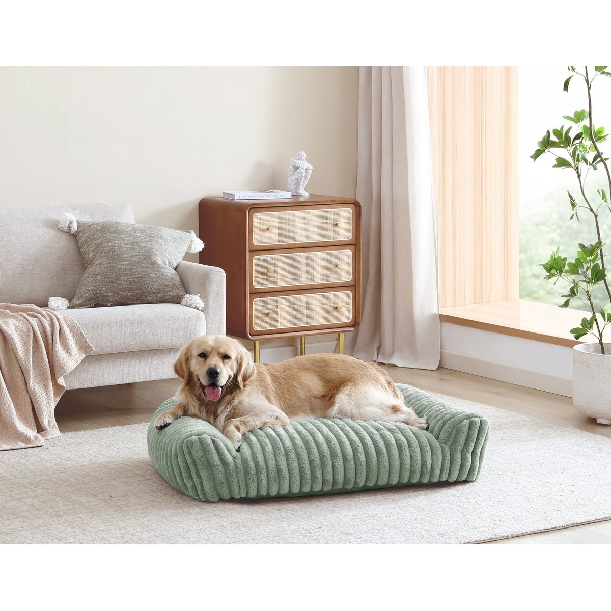 Arlee Home & Pet Saddle Sofa Memory Foam Orthopedic Dog Bed with Removable Cover, Sage, Large