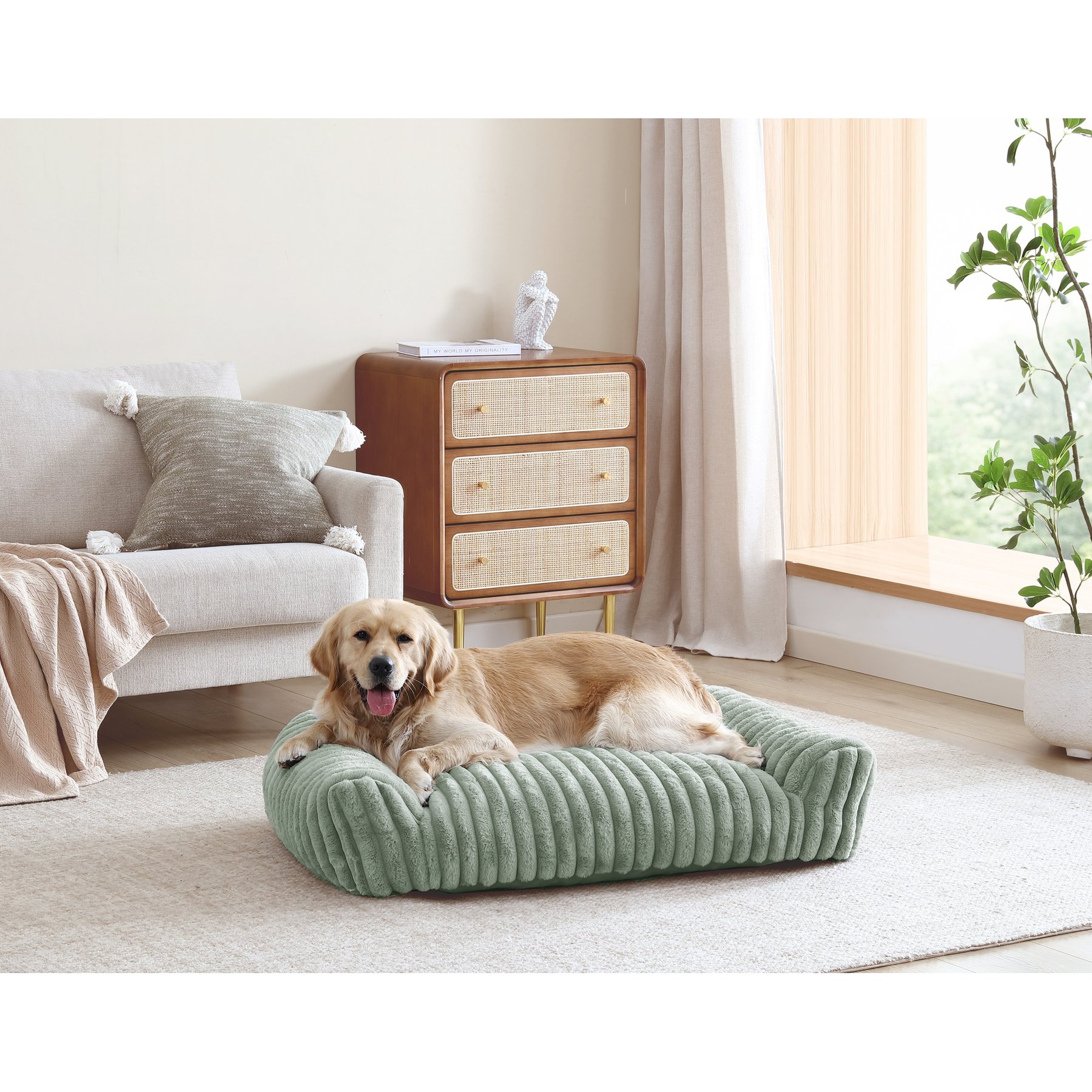 Arlee Home & Pet Saddle Sofa Memory Foam Orthopedic Dog Bed with Removable Cover, Sage, Large