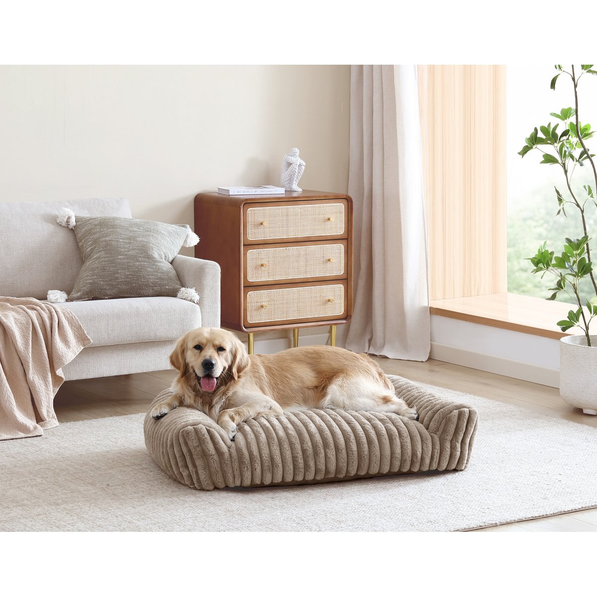 Arlee Home & Pet Saddle Sofa Memory Foam Orthopedic Dog Bed with Removable Cover, Tan, Large