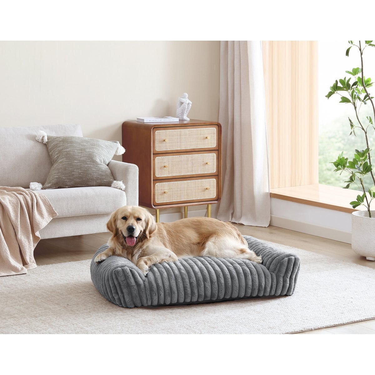 Arlee Home & Pet Saddle Sofa Memory Foam Orthopedic Dog Bed with Removable Cover, Grey, Large