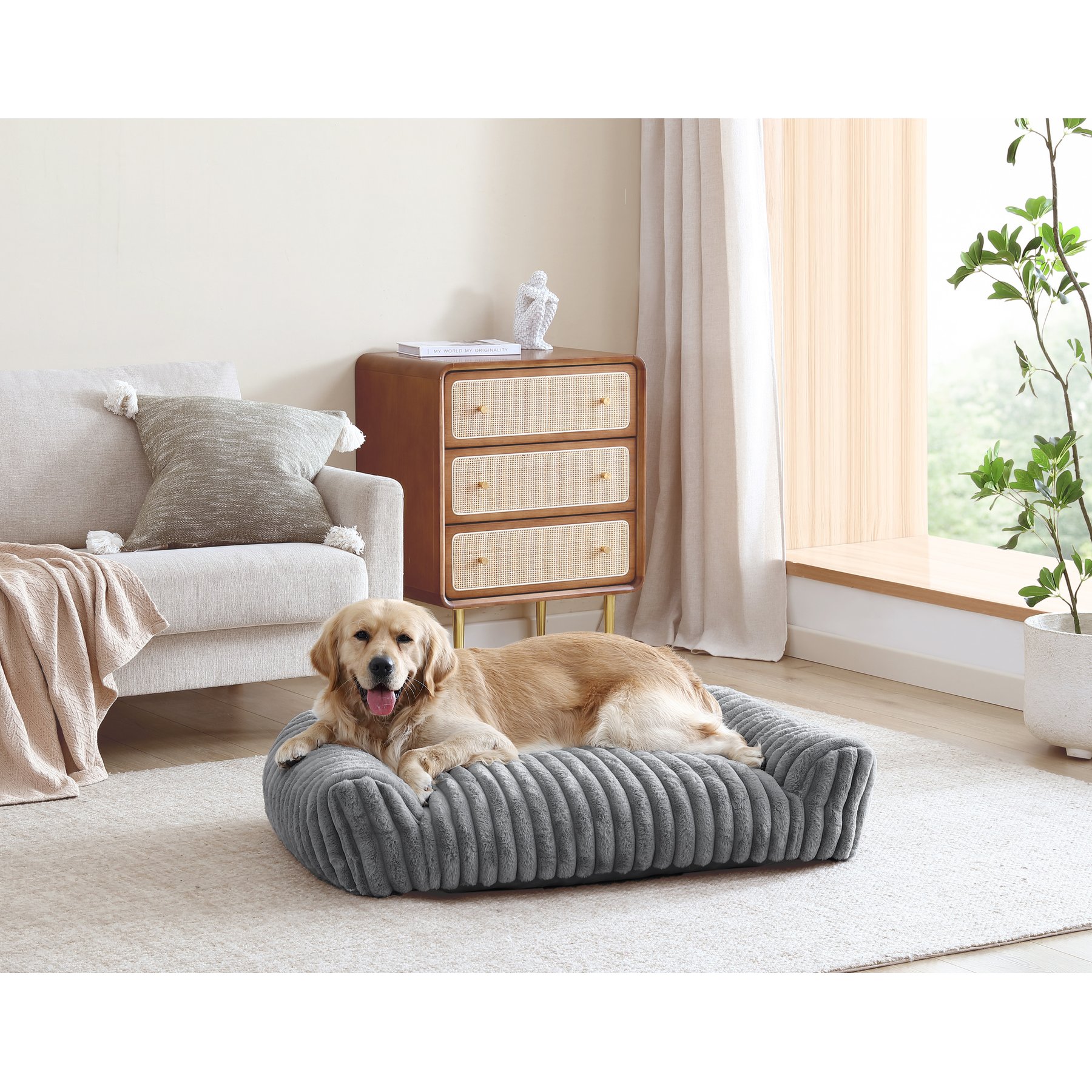 Arlee Home & Pet Saddle Sofa Memory Foam Orthopedic Dog Bed with Removable Cover, Grey, Large