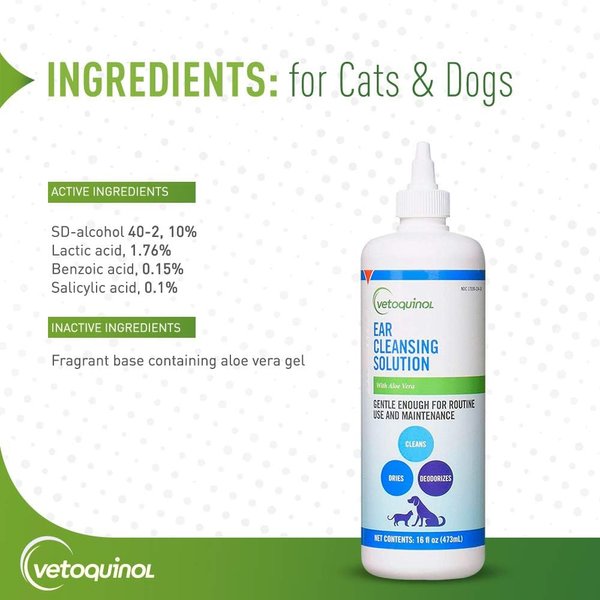 Show full view: Vetoquinol Ear Cleaning Solution for Dogs & Cats, 16-fl oz bottle slide 6 of 14