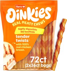 Hartz Oinkies Tender Twists with 100% Real Chicken Breast Rawhide-Free Natural Dog Treats, 72 count