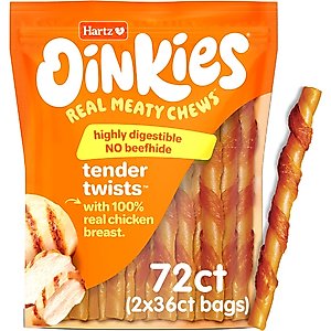 Hartz Oinkies Tender Twists with 100% Real Chicken Breast Rawhide-Free Natural Dog Treats, 72 count