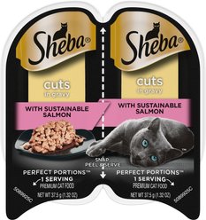 Sheba Perfect Portions Grain-Free Sustainable Salmon Cuts in Gravy Entree Adult Wet Cat Food Trays, 2.6-oz, case of 24