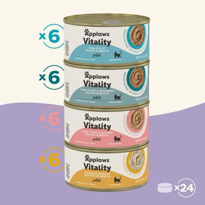 Show full view: Applaws Vitality Chicken & Seafood Variety Pack Grain-Free Pate Wet Cat Food, 2.47-oz can, case of 24 slide 3 of 8