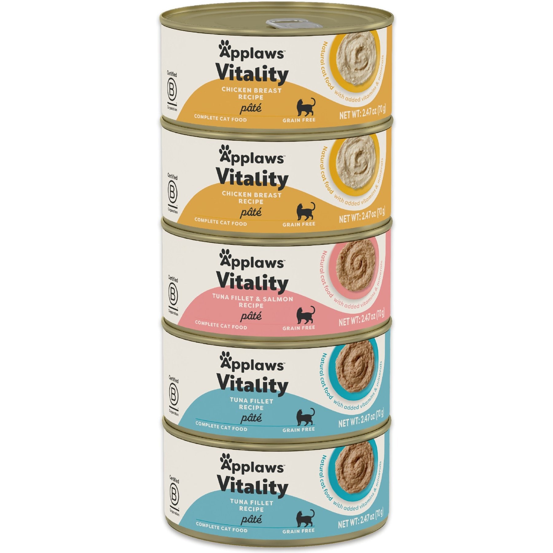 Applaws Vitality Chicken & Seafood Variety Pack Grain-Free Pate Wet Cat Food, 2.47-oz can, case of 5