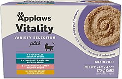 Applaws Vitality Chicken & Seafood Variety Pack Grain-Free Pate Wet Cat Food, 2.47-oz can, case of 24
