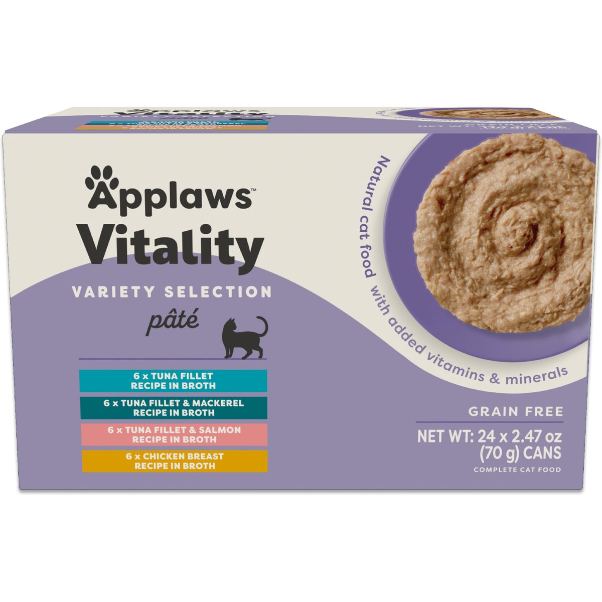 Applaws Vitality Chicken & Seafood Variety Pack Grain-Free Pate Wet Cat Food, 2.47-oz can, case of 24