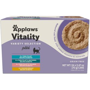 Applaws Vitality Chicken & Seafood Variety Pack Grain-Free Pate Wet Cat Food, 2.47-oz can, case of 24