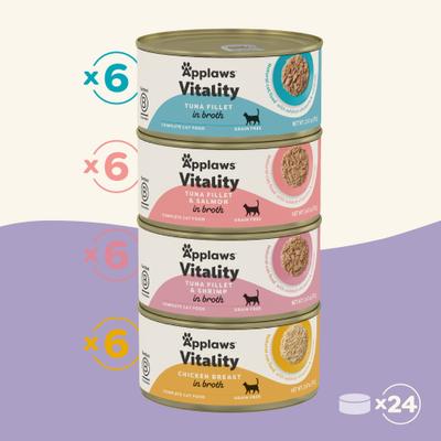 Show full view: Applaws Vitality Chicken & Seafood Variety Pack Grain-Free Bits in Broth Wet Cat Food, 2.47-oz can, case of 24 slide 3 of 9