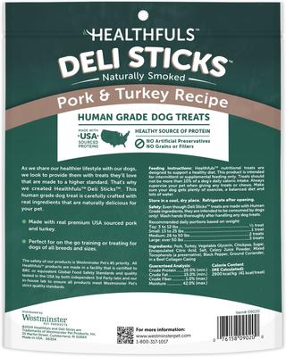 Show full view: Healthfuls Deli Sticks Pork & Turkey Human-Grade Gluten-Free Soft & Chewy Dog Treats, 10 count bag slide 3 of 10