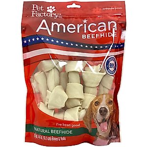 Pet Factory American Beefhide 4 to 5-inch Assorted Natural Flavored Bones & Chip Rolls Chewy Dog Treats, 10 count