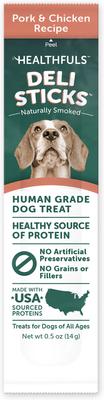 Show full view: Healthfuls Deli Sticks Pork & Chicken Human-Grade Gluten-Free Soft & Chewy Dog Treats, 10 count bag slide 4 of 10
