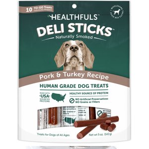 Healthfuls Deli Sticks Pork & Turkey Human-Grade Gluten-Free Soft & Chewy Dog Treats, 10 count bag